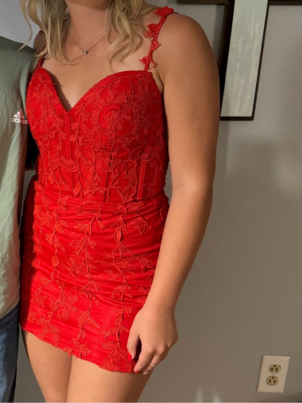 Red Lace Mini Dress - homecoming